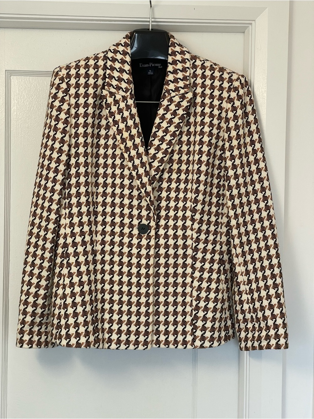 Evan Picone Brown & Cream Houndstooth Single-Button Blazer